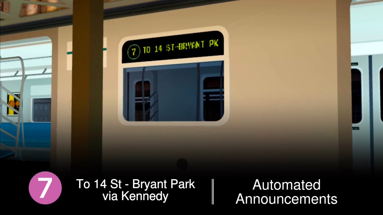 PTA Subway | 7 Train to 14 St - Bryant Park Announcements - From Kennedy - Main St