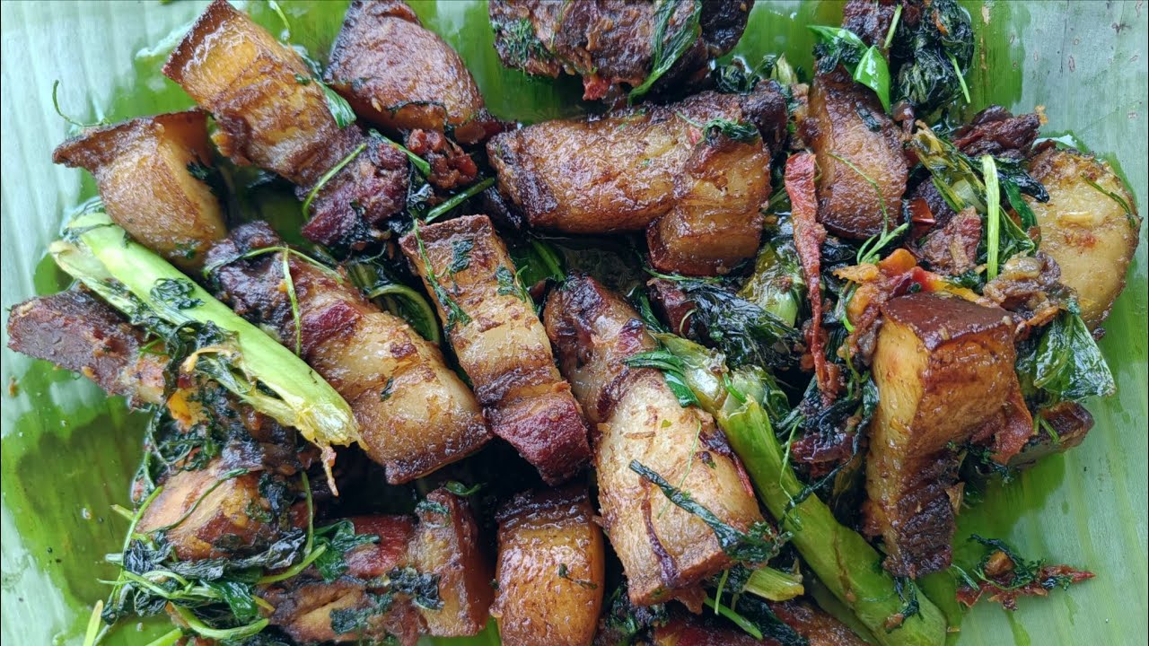 Smoked Pork dry fry with mustard green । Very tasty Pork fry recipe । Smoked Pork recipe ।