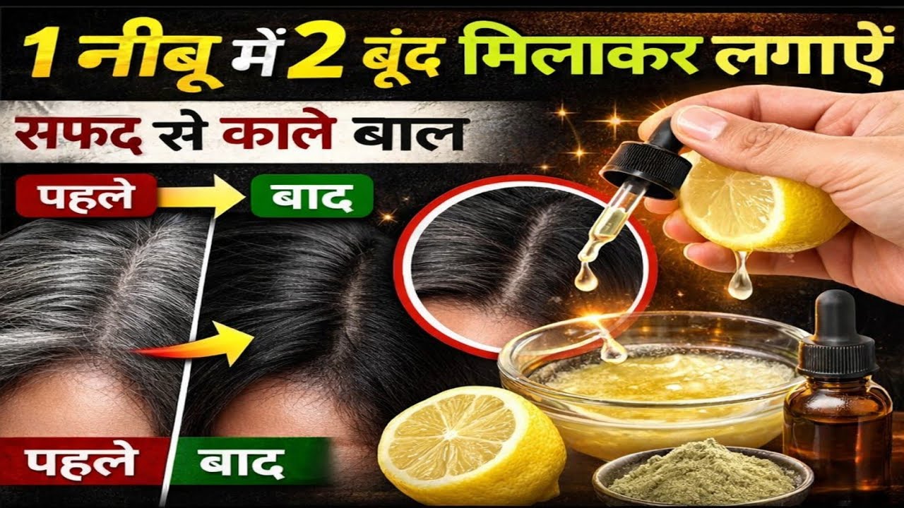 सफेद बालों को नींबू में दो बूंद मिलाकर हमेशा के लिए काला करें। Magical Ancient Remedy 