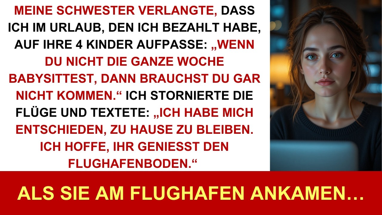Schwester: „Babysit oder bleib weg!“—Also stornierte ich Flüge: „Viel Spaß am Boden.“