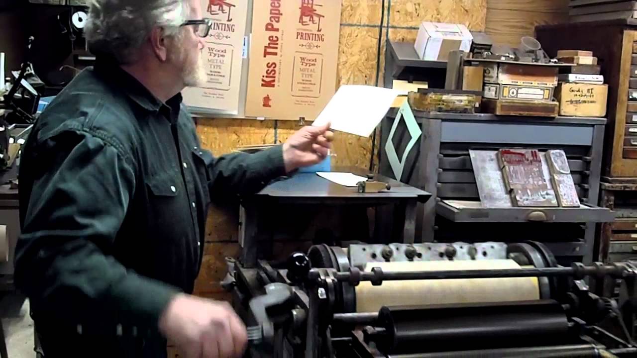 Finishing The Envelopes on the Vandercook Model 4 - at the Excelsior Press in Frenchtown, NJ.