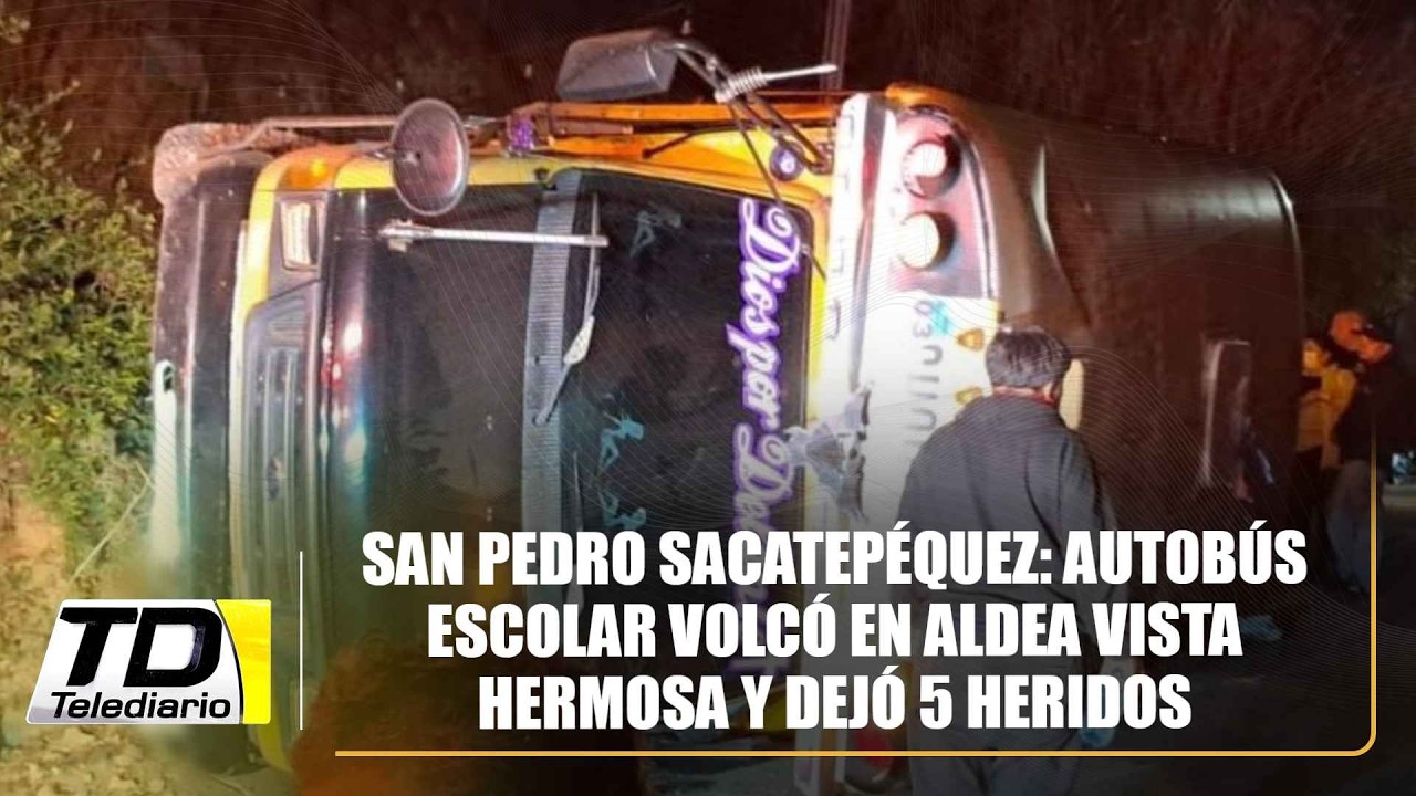 San Pedro Sacatepéquez: bus escolar volcó en aldea Vista Hermosa y dejó 5 heridos