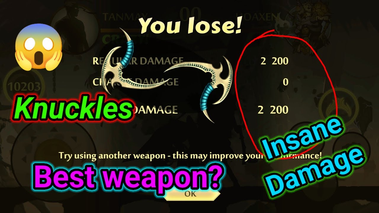 Shadow Fight 2 || Dealing Insane Damage || Knuckles - BEST WEAPON EVER!!!!