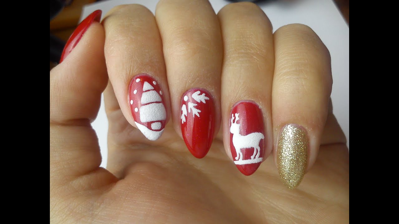 Świąteczne zdobienia - Christmas nails sugar effect