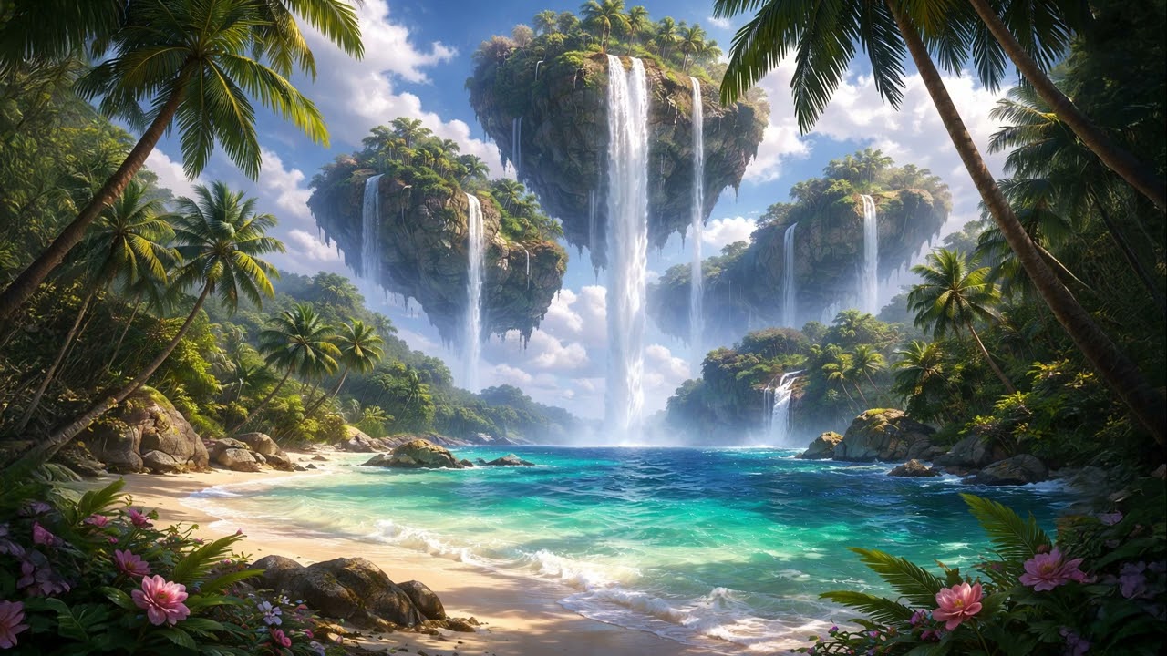 Basic Land — Island | Sky Island Waterfalls for Sleeping (No Ads) | 10 Hours | ASMR | MTG Ambience