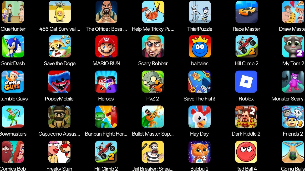 Spranky Survival,Draw Master,Sonic dash,Roblox,Red Ball 4,Scray Robber,Mario run,Race Master 
