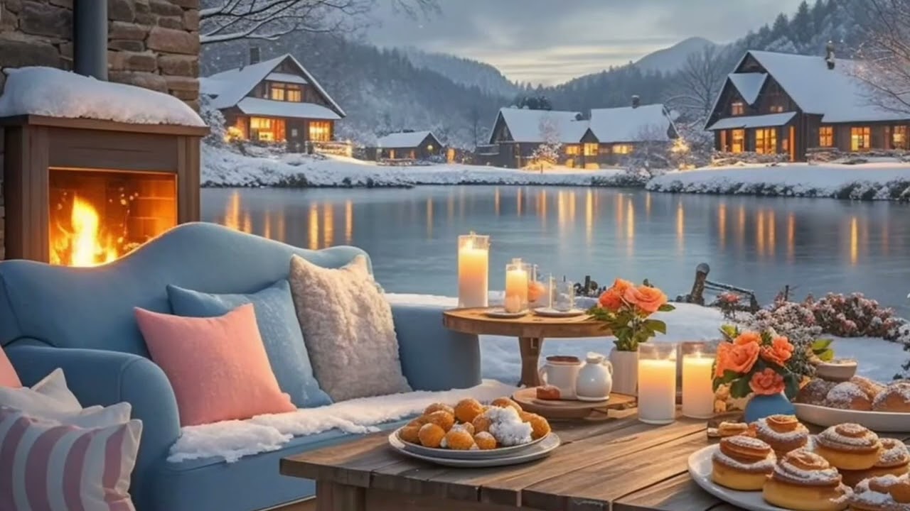 Jazz Relaxing Music at Cozy Cabin Ambience to Study ❄️ Snowfall, Fireplace Sounds for Sleeping 🔥 85