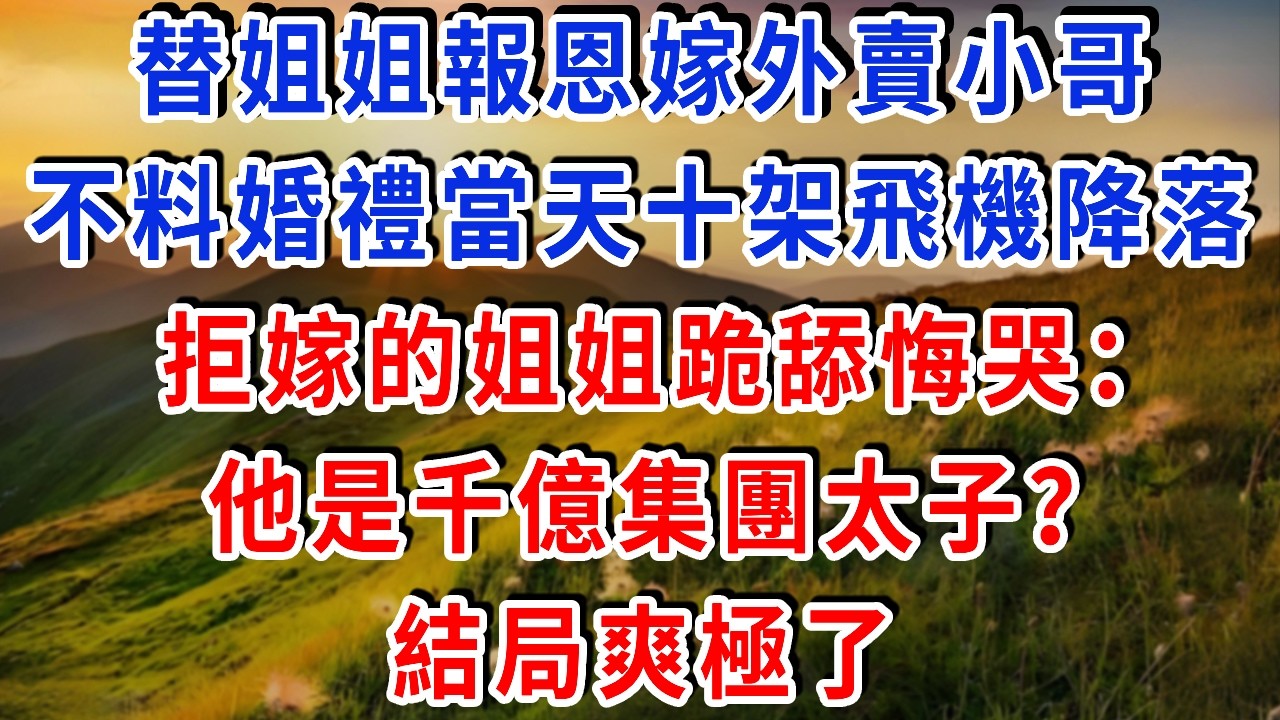 替姐姐報恩嫁外賣小哥，不料婚禮當天十架私人飛機降落，拒嫁的姐姐跪舔悔哭：他是千億集團太子？#雅婷講故事#為人處世#生活經驗#情感故事#晚年哲理#說故事#完結文#出軌