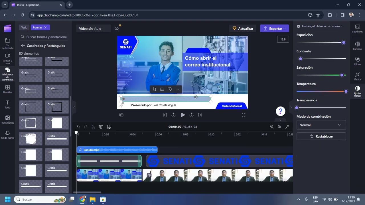 3. Insertar Texto y elementos gráficos en ClipChamp