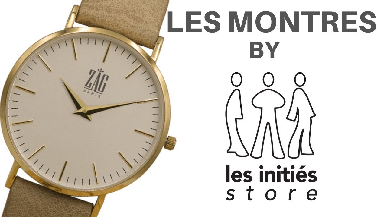 Montre Zag dor&eacute; blanc bracelet cuir beige fonc&eacute;