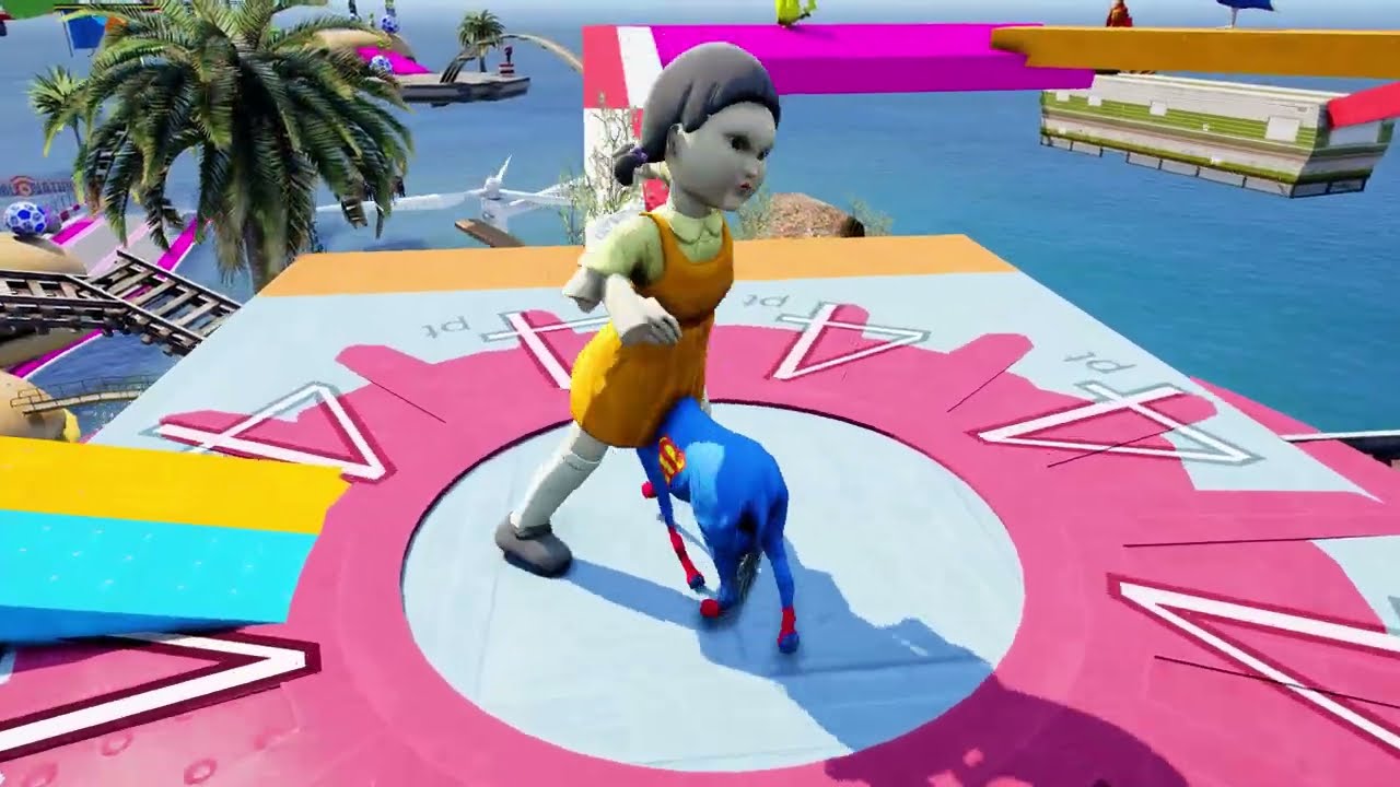 حصان الأبطال الخارقين على القضبان دوامة قمع جسر 🕷️🐄 RAINBOW SPIDER MAN! on Horse in Spiral Rid