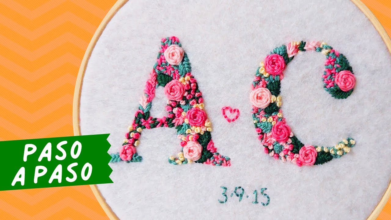 🧵 Como Bordar Letras RELLENAS con FLORES 🌺 Bordado a Mano para PRINCIPIANTES