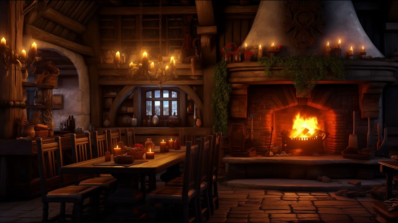 Relaxing Medieval Winter Ambience | Cozy Fireplace & Relaxing Music