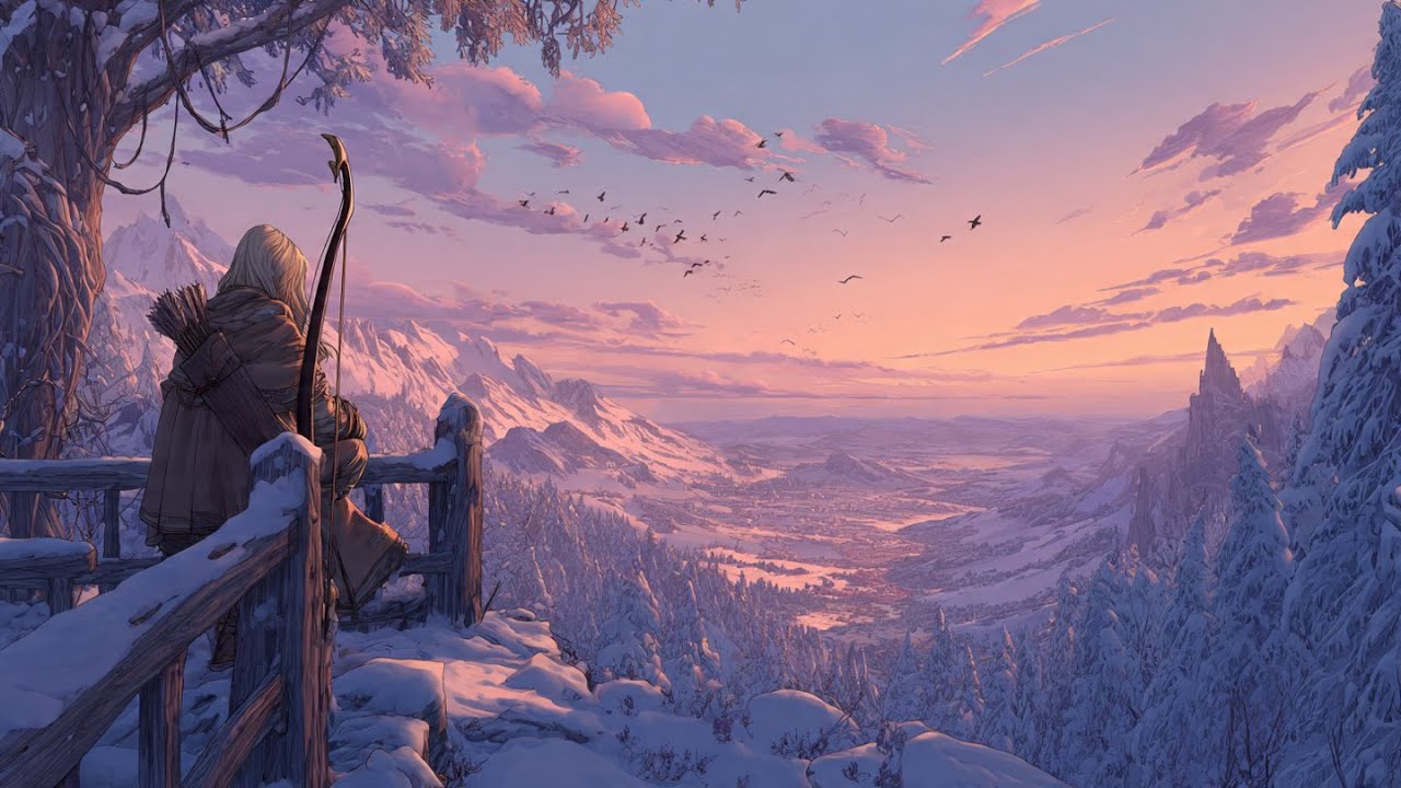 Celtic Fantasy Music – Lone Archer Resting Above a Snowy Valley at Dusk / Study & Deep Focus Music