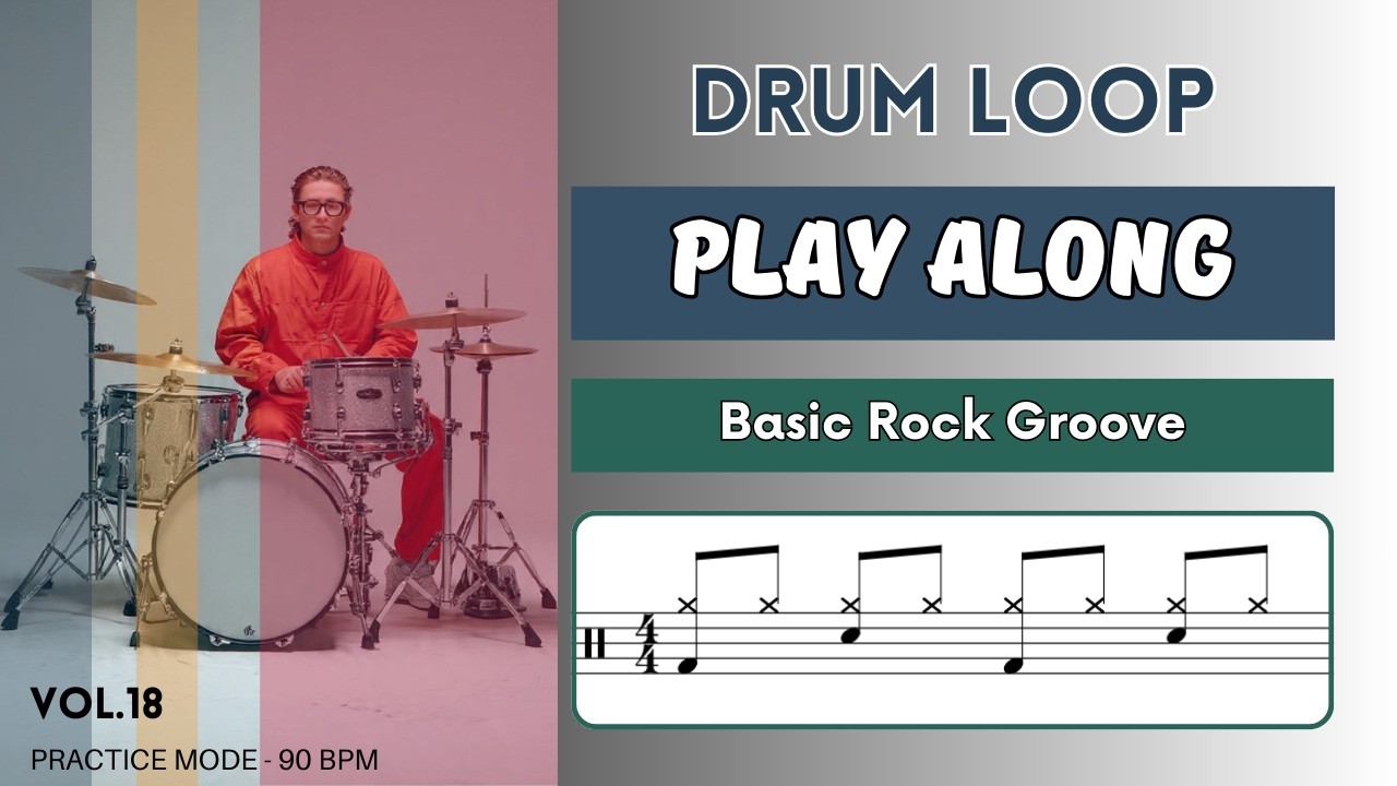 Basic Rock Groove | Drum Loop to Play Along | 90 BPM | Drum Beats | Vol.18