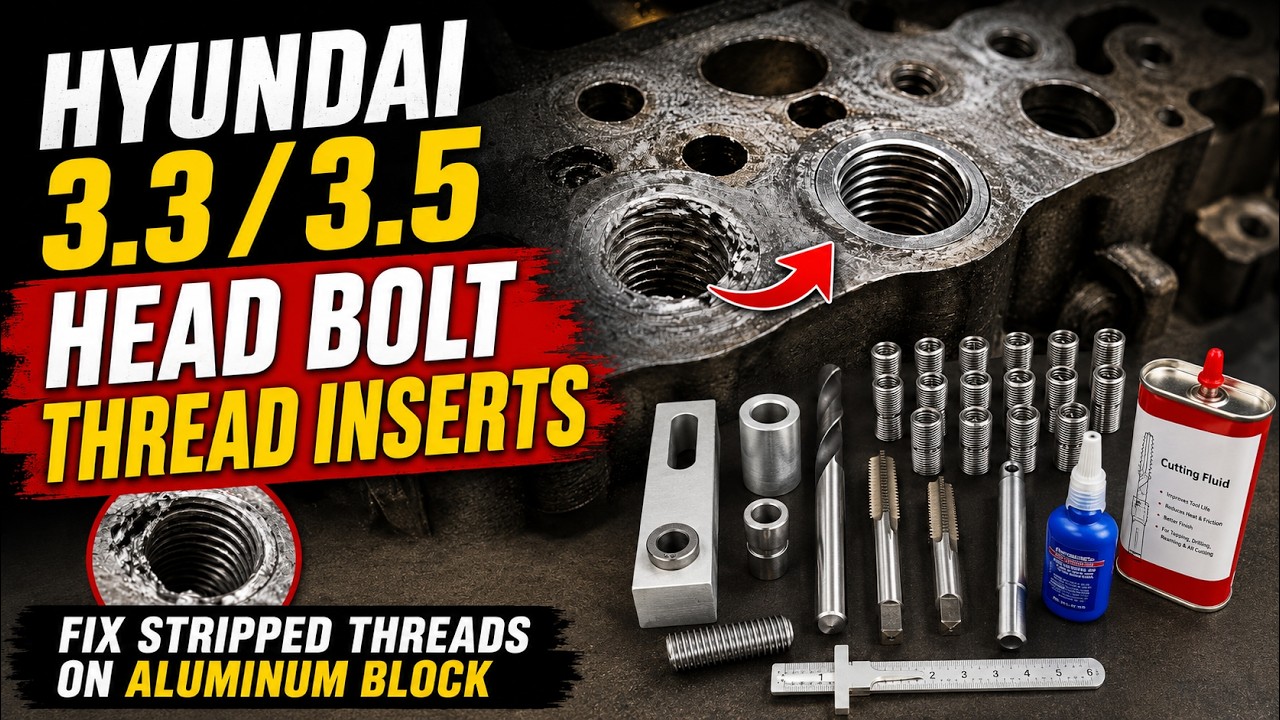 Hyundai 3.3 / 3.5 Head Bolt Thread Inserts. Repairing stripped out threads on an aluminum block.
