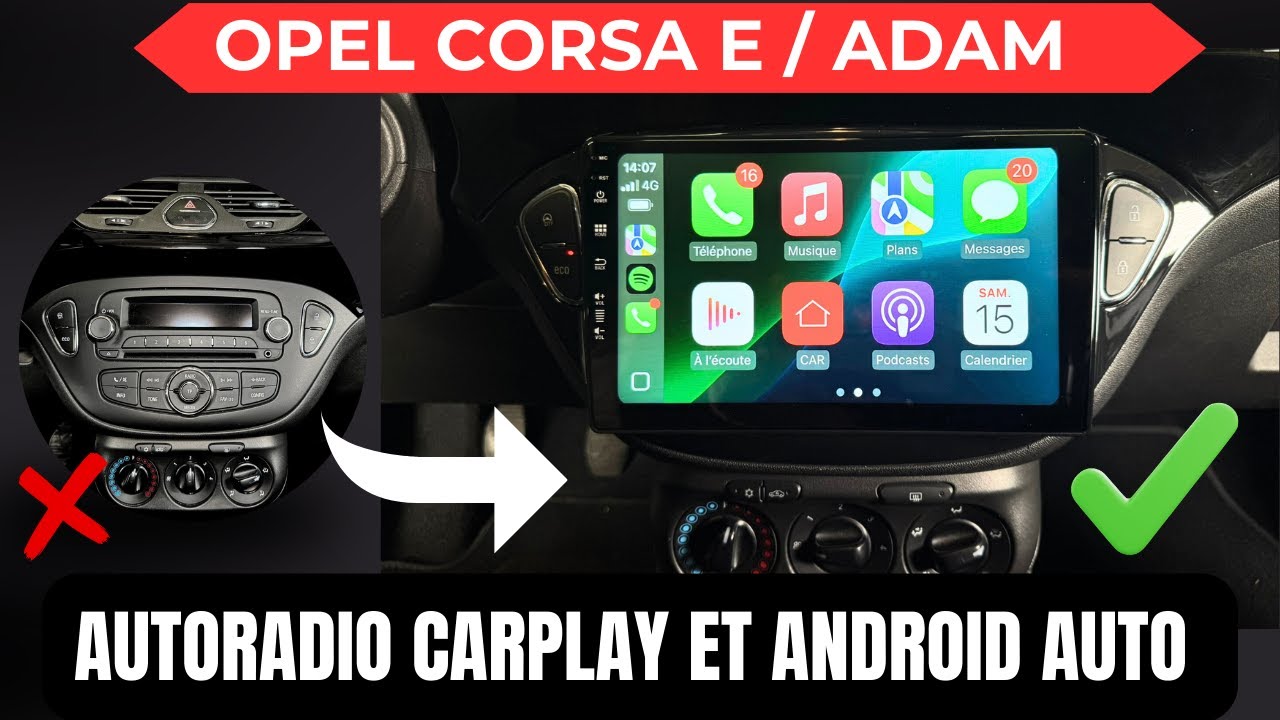 Installation complète autoradio Android QLED Opel Corsa E & Adam – GPS, CarPlay, Android Auto