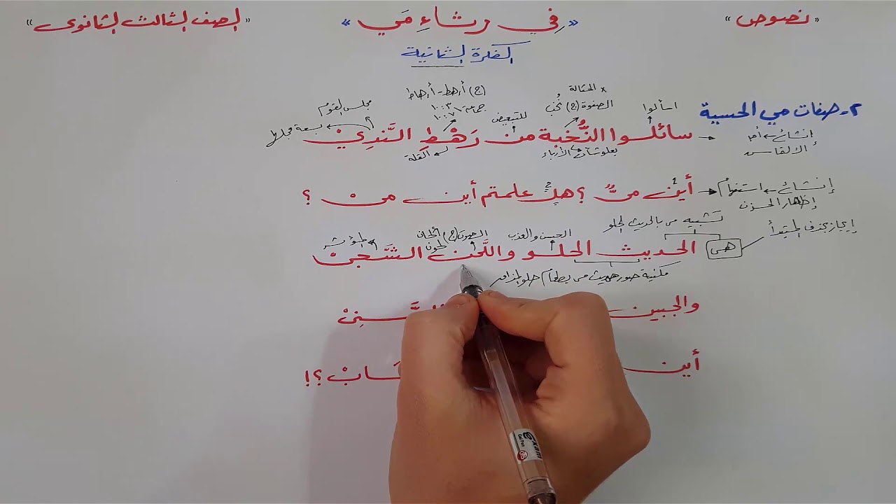 أهم فكرة في نص رثاء مي | الصف الثالث الثانوي
