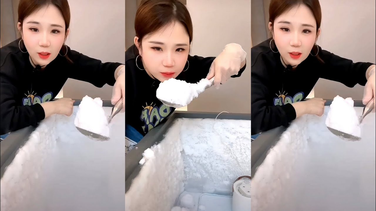 ASMR WHITE ICE EATING YY / FREEZER FROST EAT MUKBANG 
