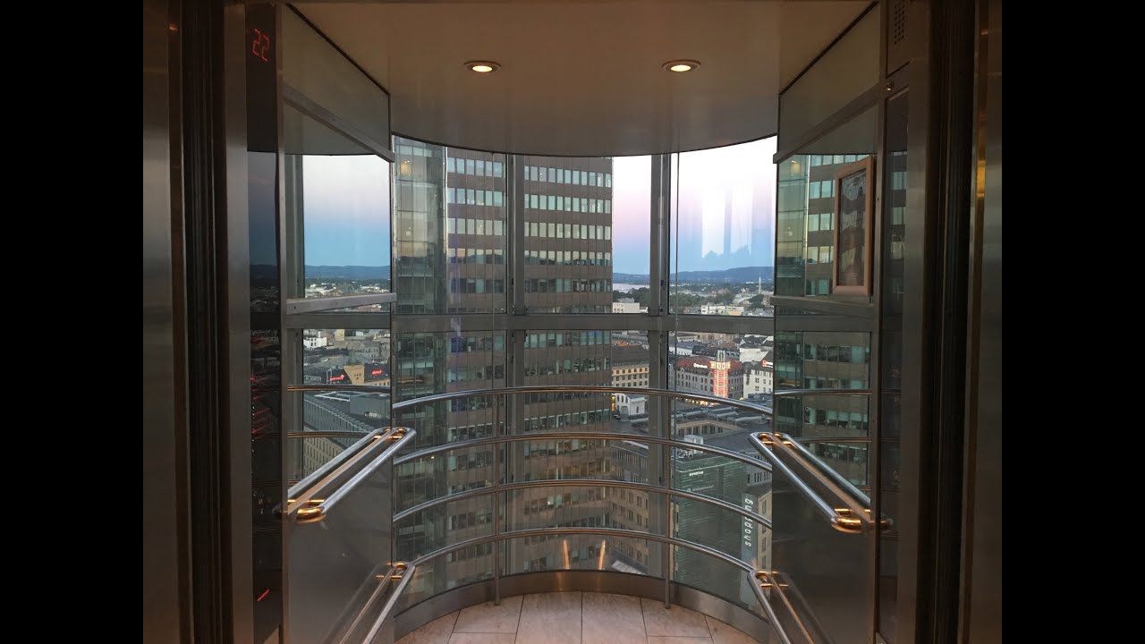 [4K|Sunrise+Sunset]Amazing Glass High-Rise Kone M-Series Elevators at Radisson Blu in Oslo, Norway