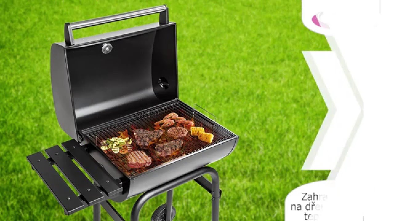 tectake - Zahradní gril na dřevěné uhlí s teploměrem