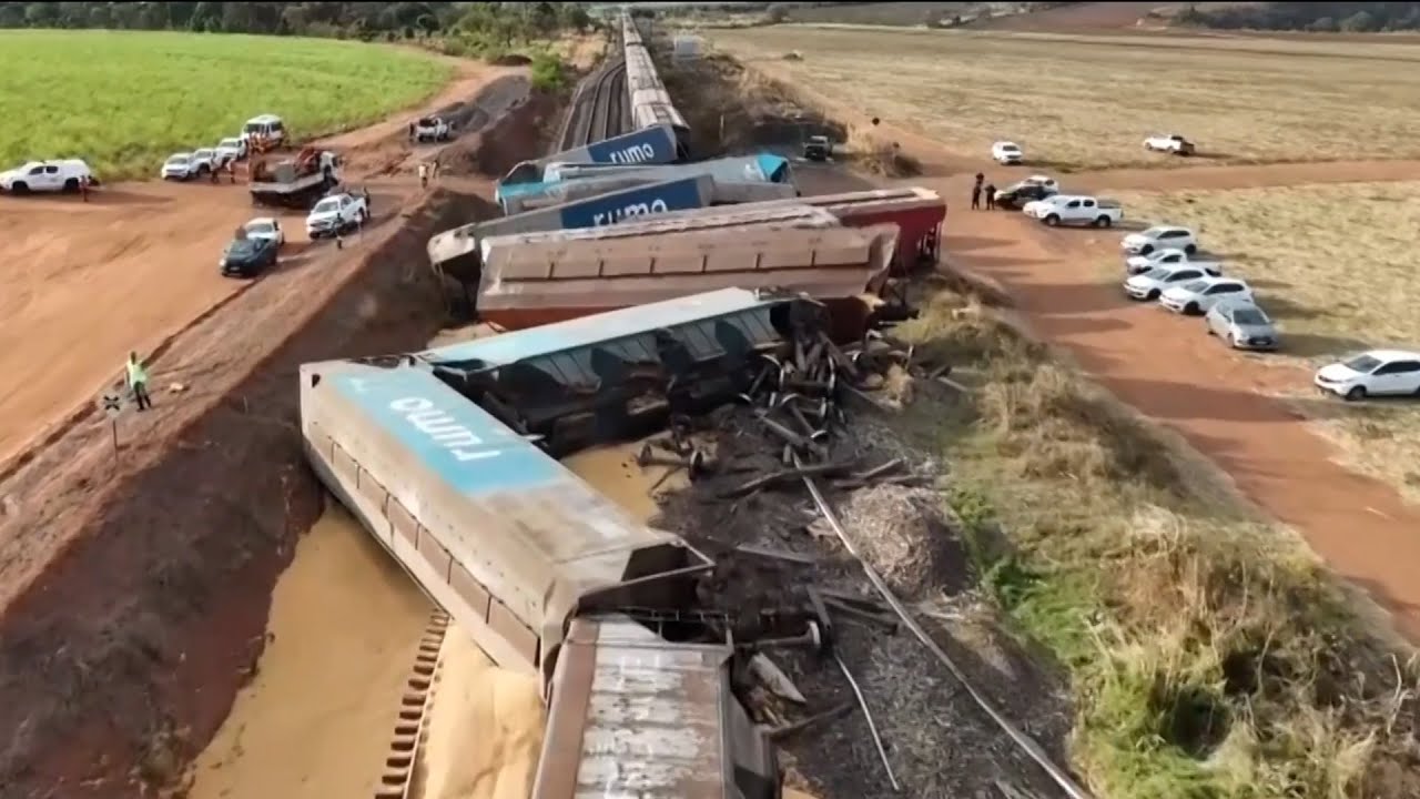 Train derails in Brazil after colliding with truck at railway crossing
