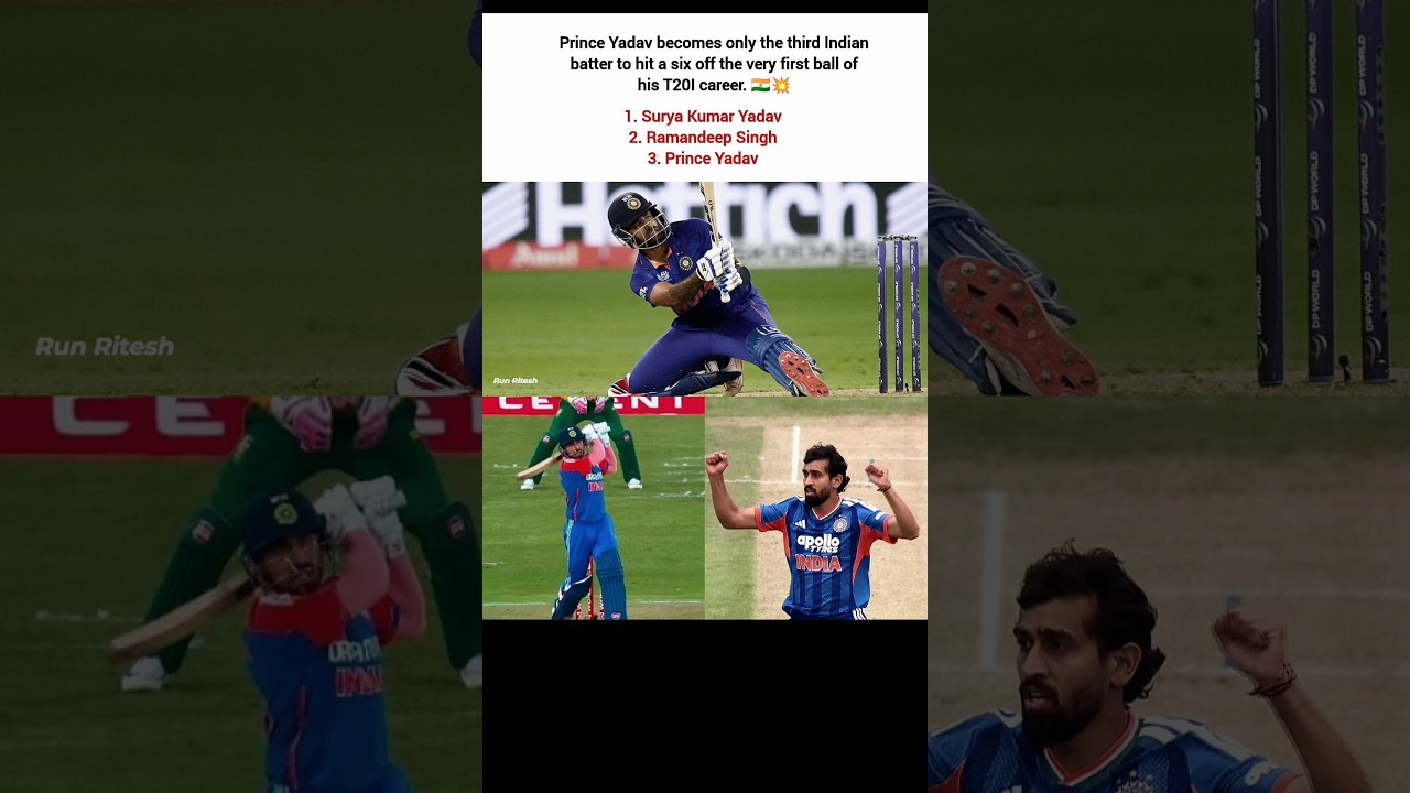Prince Yadav becomes only third Indian batter to hit a six off very first ball of his T20I career🇮🇳💥