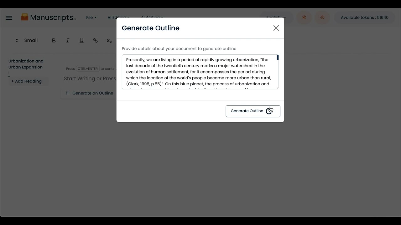 Manuscripts.ai - How to Generate Outline?