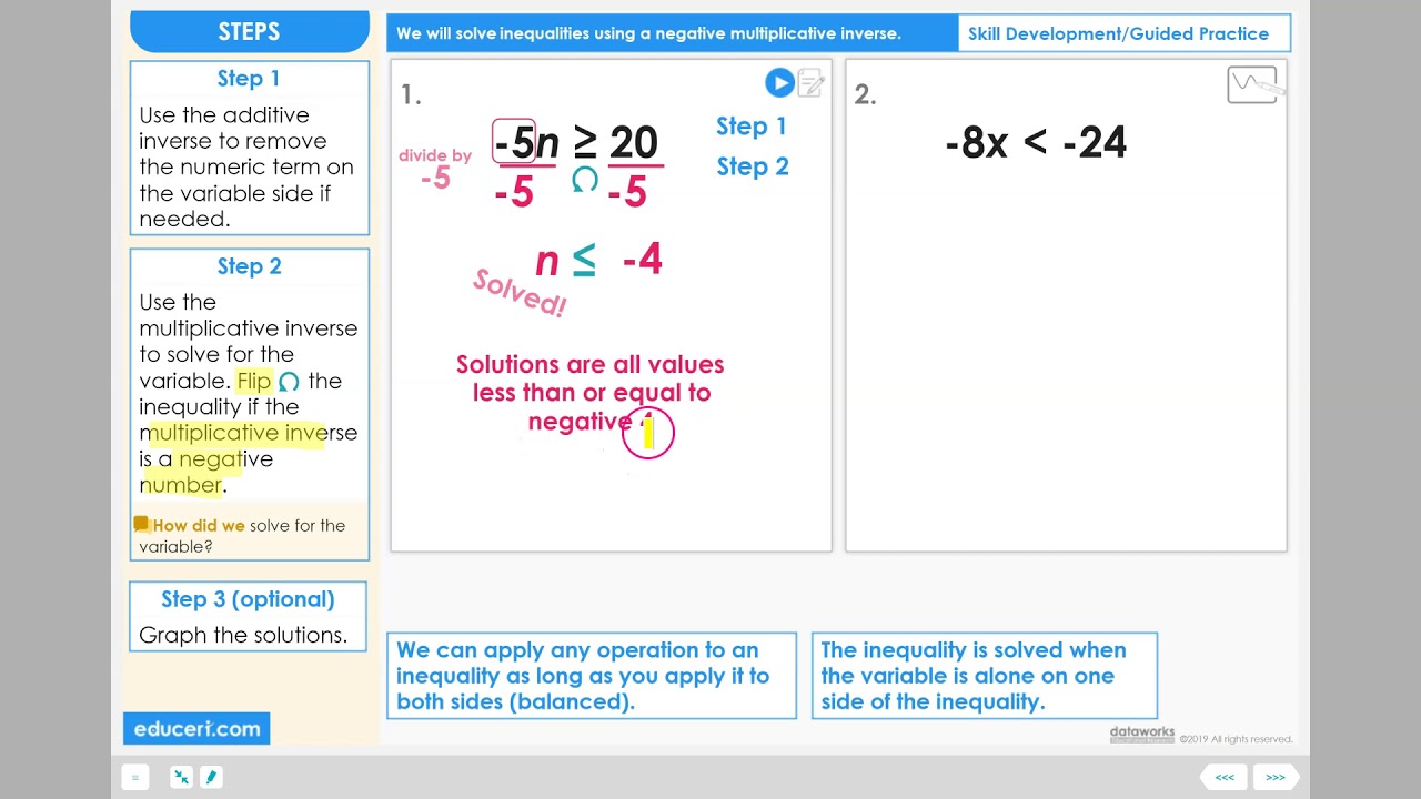 Lesson 8.1 - Solve Inequalities Using a Negative Multiplicative Inverse (Skill Dev. Part 1 of 2)