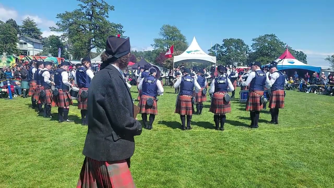 SFU Pipe Band - Drunken Landlady Medley (Drum Corps View) - Victoria Highland Games 2025