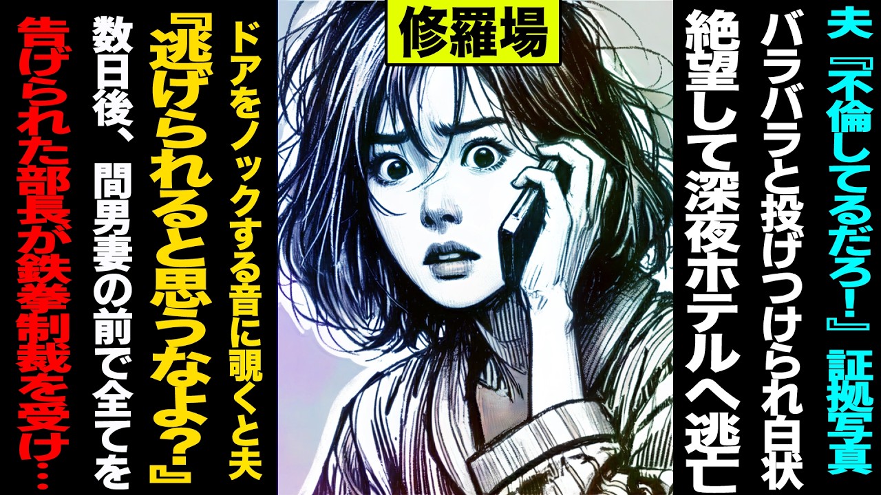 【漫画】夫『不倫してるだろ！』証拠写真バラバラと投げつけられ白状→絶望して深夜ホテルへ逃亡→ドアをノックする音に覗くと夫『逃げられると思うなよ？』→数日後...(修羅場)【セカイノナミダ】