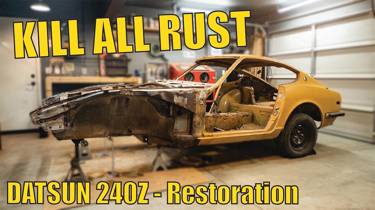 Junkyard Datsun 240z - Part 8 - Engine Bay Rust Removal and Paint Prep