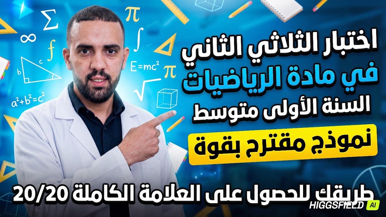 إختبار الثلاثي الثاني في مادة الرياضيات للسنة الأولى متوسط