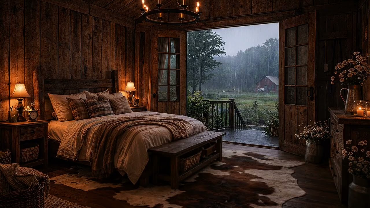 Heavy Rain in a Cozy Wood Cabin • Soothing Rain Sounds for Deep Sleep and Relaxation (3 Hours)