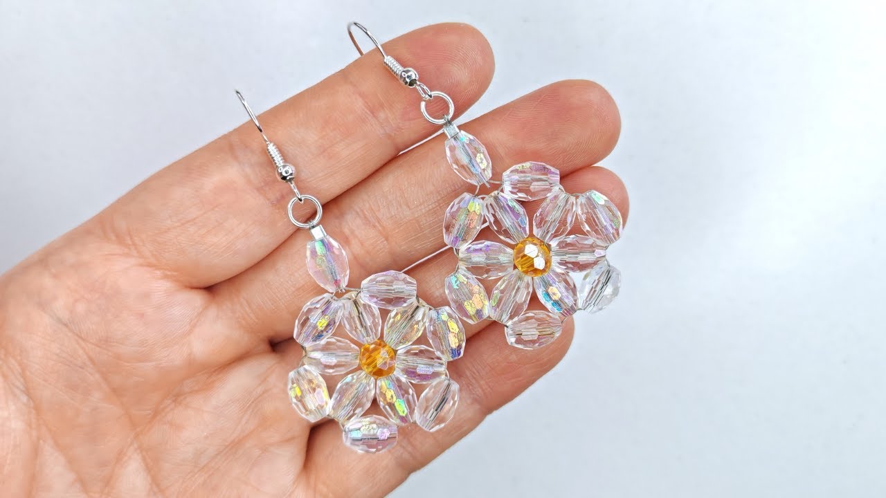 Aritos de flores óvalos de cristales