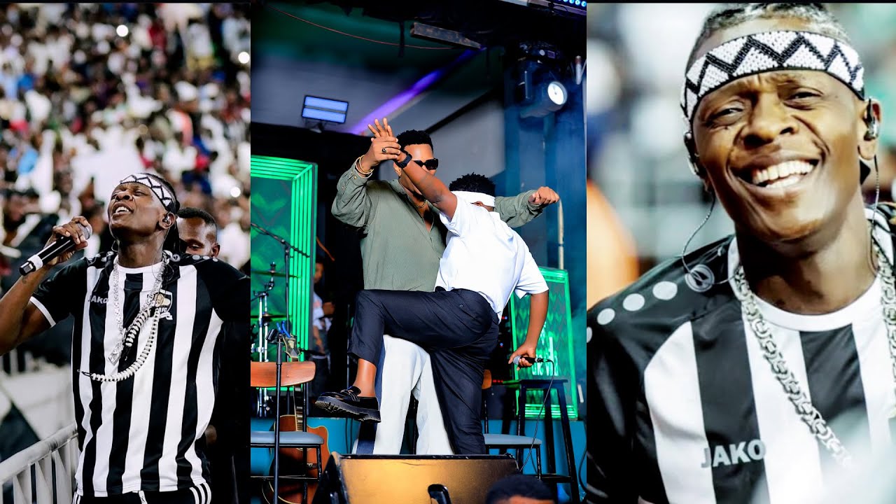 Uncle Chumi squeezes Allan Toniks small bans as Jose Chameleone shines in Kigali.