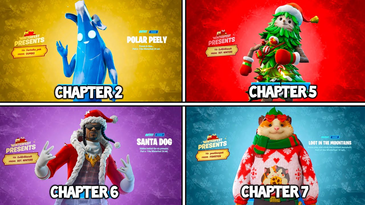 Evolution of ALL Winterfest Fortnite Presents Chapter 2 - Chapter 7 (Fortnite PRESENTS GUIDE 2025 )