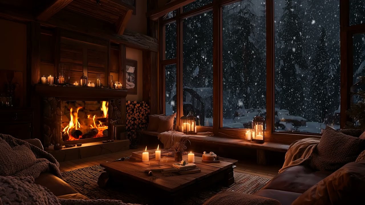 Cozy Snowy Night Fireplace | Soft Piano Music for Focus, Relax & Deep Rest
