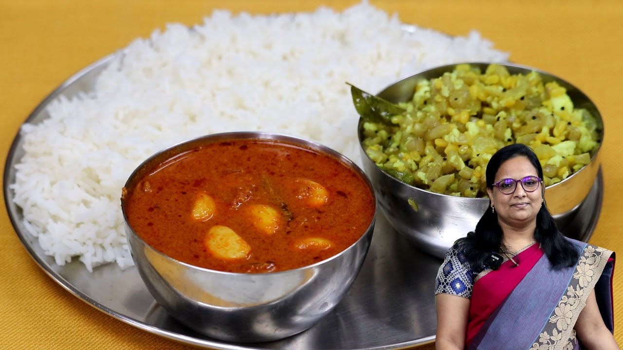 பூண்டு குழம்பும் வாழை தண்டு பொரியலும் அசத்தலான ருசியில் | Poondu Kulambu | Lunch Menu In Tamil