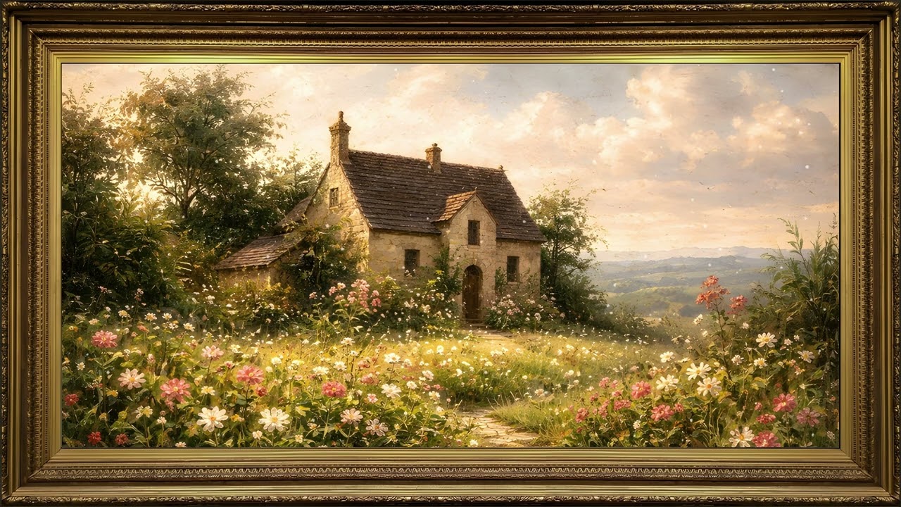 Come Home for Spring, Vintage Impressionist Oil Painting | Gold Framed TV Art Screensaver with Music