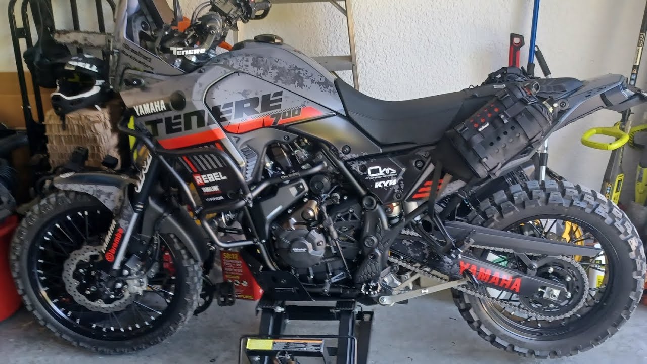 2024 tenere 700 with new kriega fuel/bottle holder, quick shifter and integrated taillight