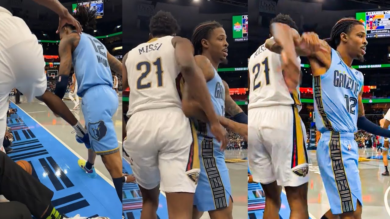 Ja Morant Angrily Pushed Yves Missi into the Crowd Then They Pushed Each Other Pelicans vs Grizzlies