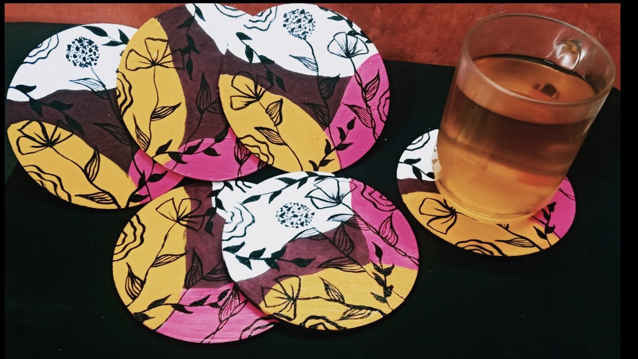 Handmade wooden Diy coaster | Diy tea coaster | Hand painted coaster
