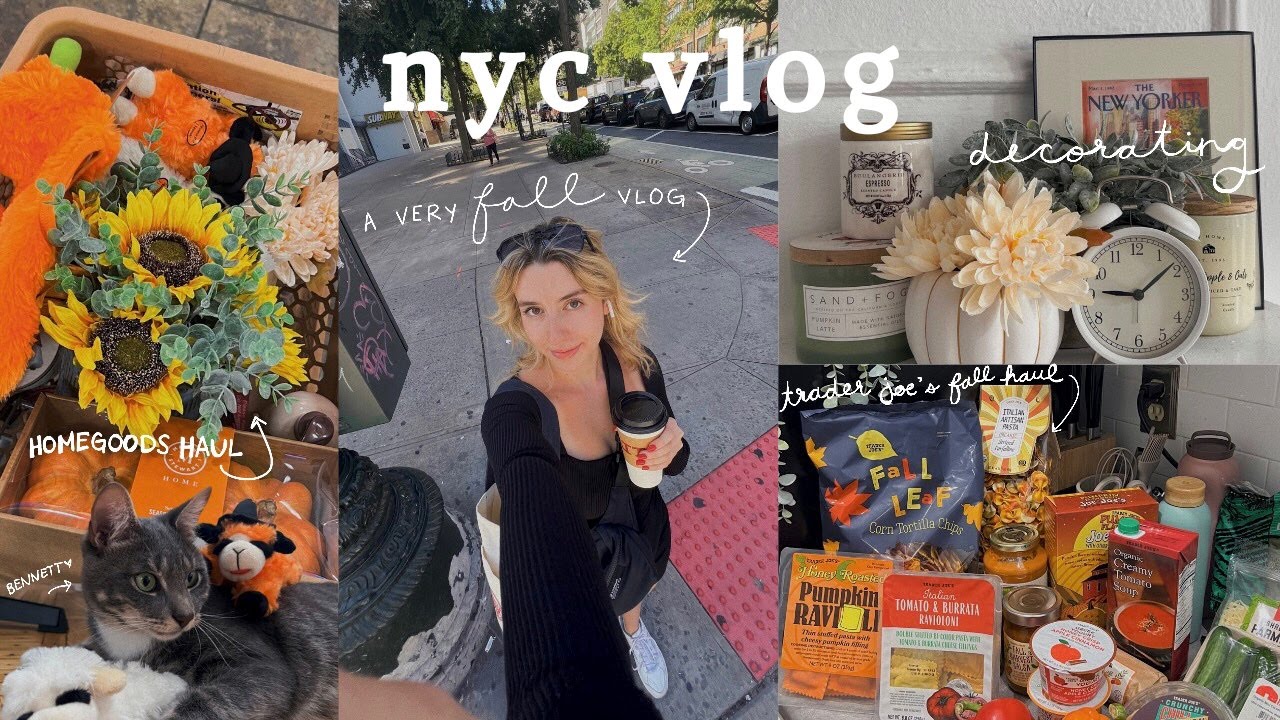 getting my nyc apartment ready for fall 🍂 trader joe's haul, homegoods haul, shop & decorate with me