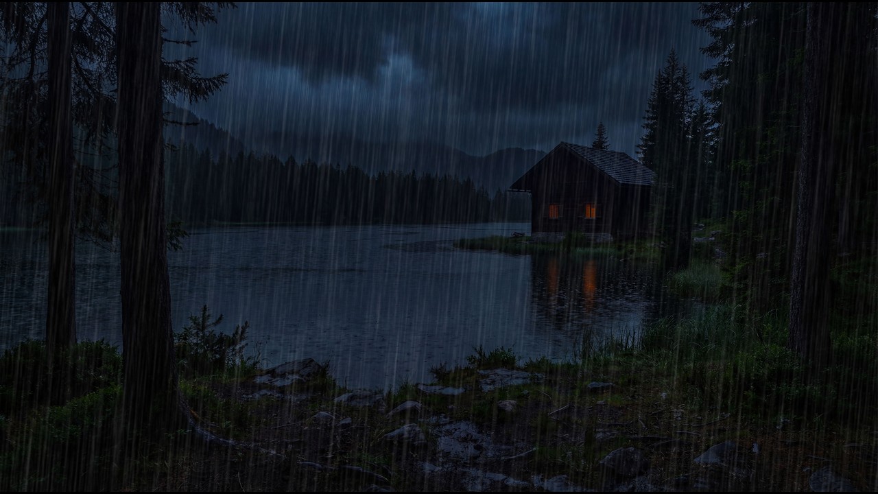 Heavy Rainstorm at a Hidden Forest Lake Cabin ⛈️ Calm Rain & Thunder Sounds for Deep Sleep 😴