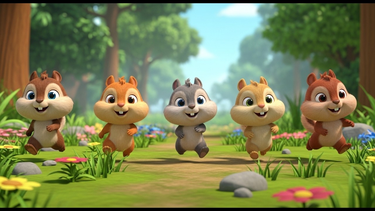 Five Little Chipmunks Dash Dash Dash | Fast Animal Song & Counting Rhyme