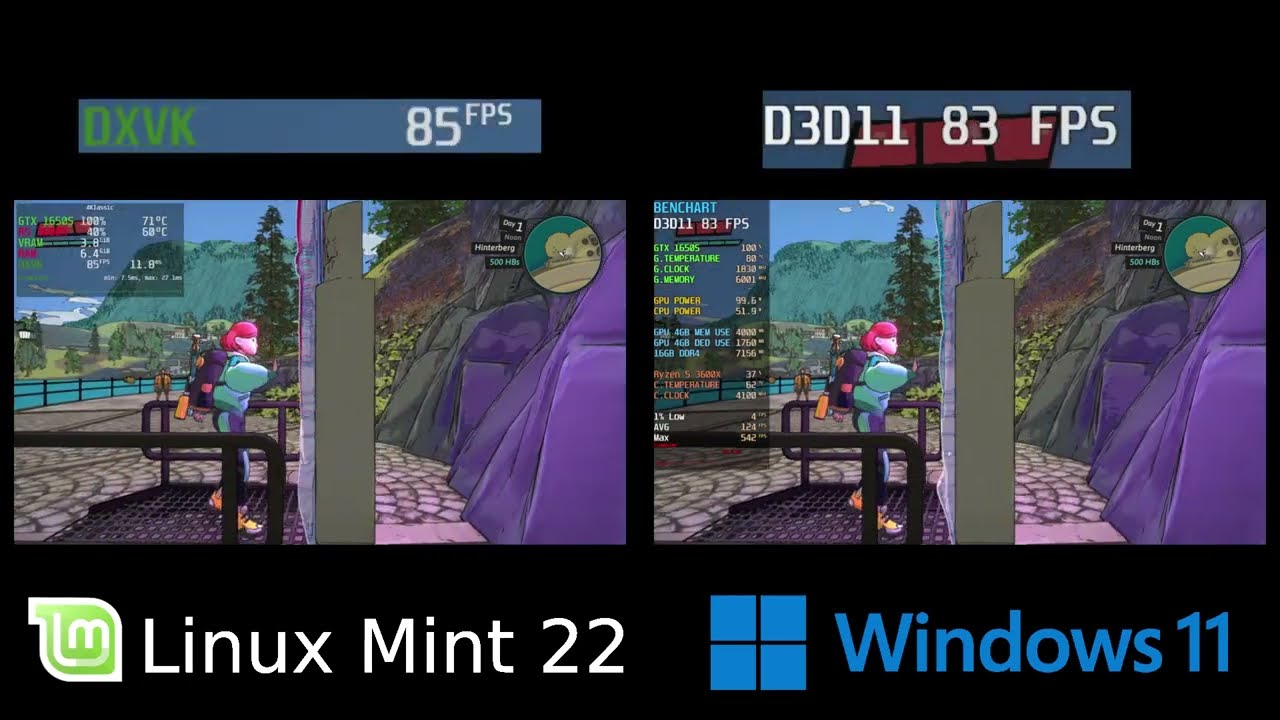 Dungeons of Hinterberg | Linux Vs Windows | Side by Side Comparation (GTX 1650 Super)