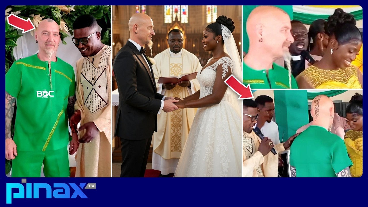 SHOCKING! Ghanaian Woman Marries Heavily Tattooed “Obroni” in Church for American Green Card