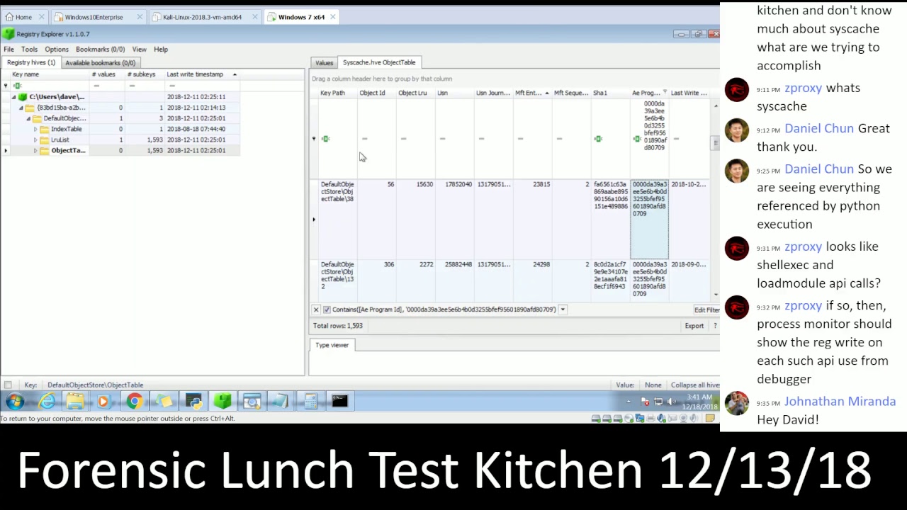 Forensic Lunch Test Kitchen 12/17/18 Syscache and Python