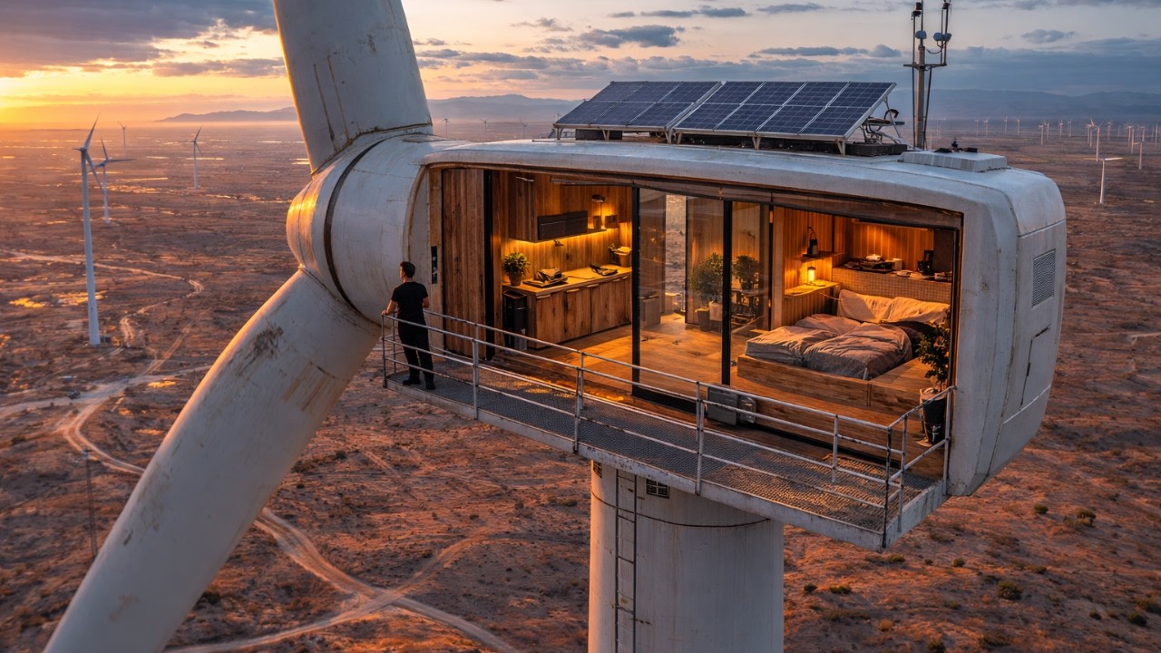 Building a Luxury SECRET HOME Inside an Abandoned Wind Turbine in the Desert (ASMR)